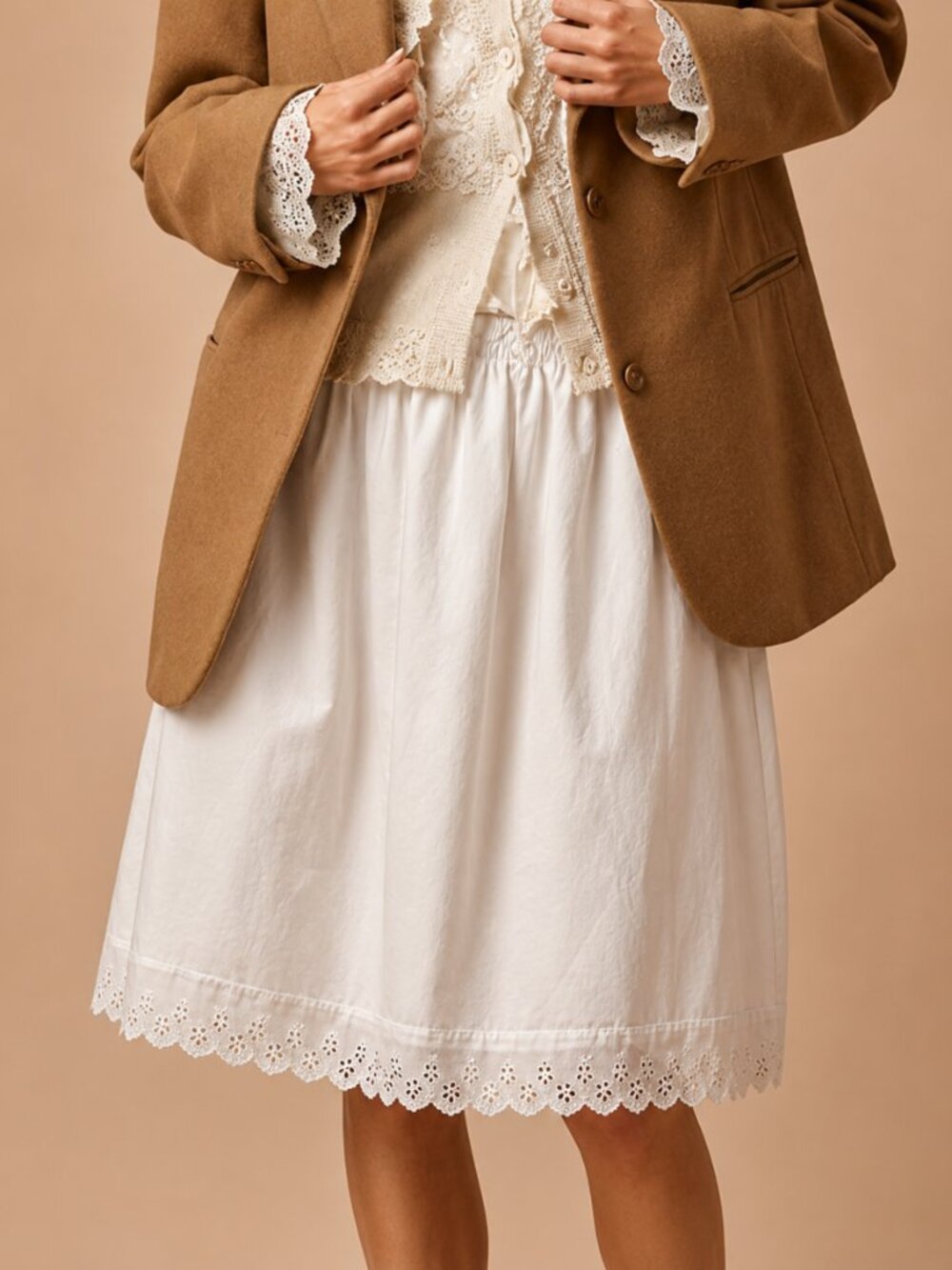 Vintage Style White Cotton Eyelet Lace Petticoat Skirt Petticoat Styling S/M
